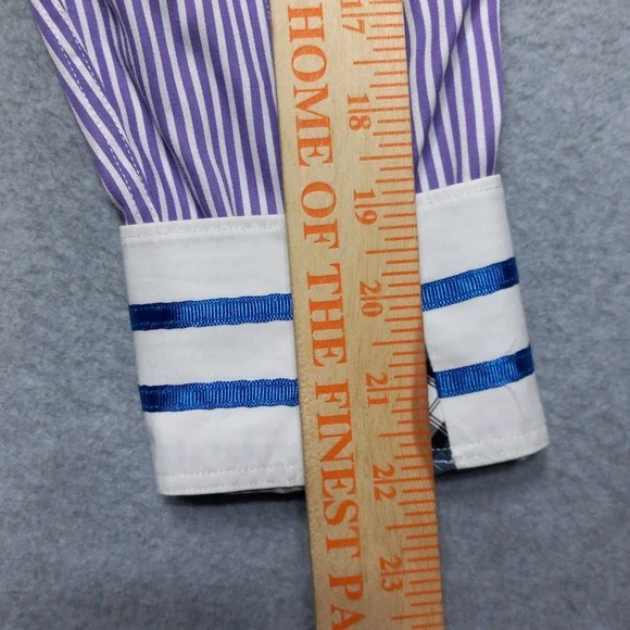 Robert Graham Shirt Large Tailored Fit Flip Cuff‎ Striped Luxury Designer - Picture 12 of 13